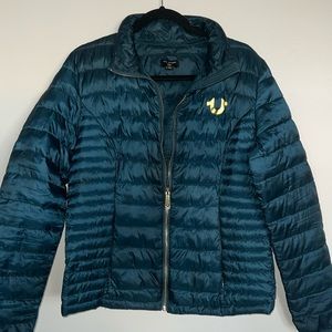 Authentic True Religion puffer jacket deep emerald green size:large